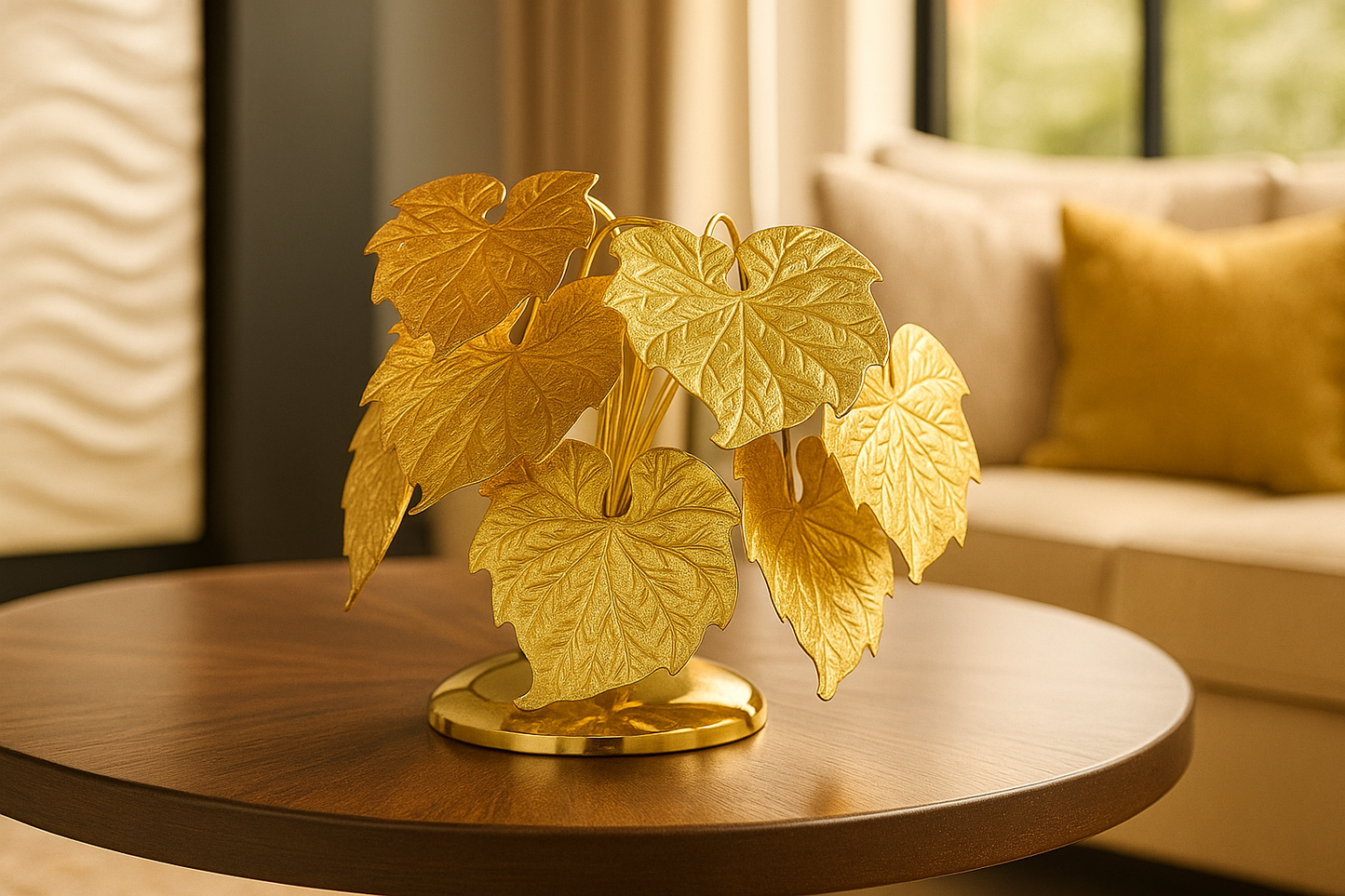 Golden Grape Leaf Sculpture Luxurious Table Décor