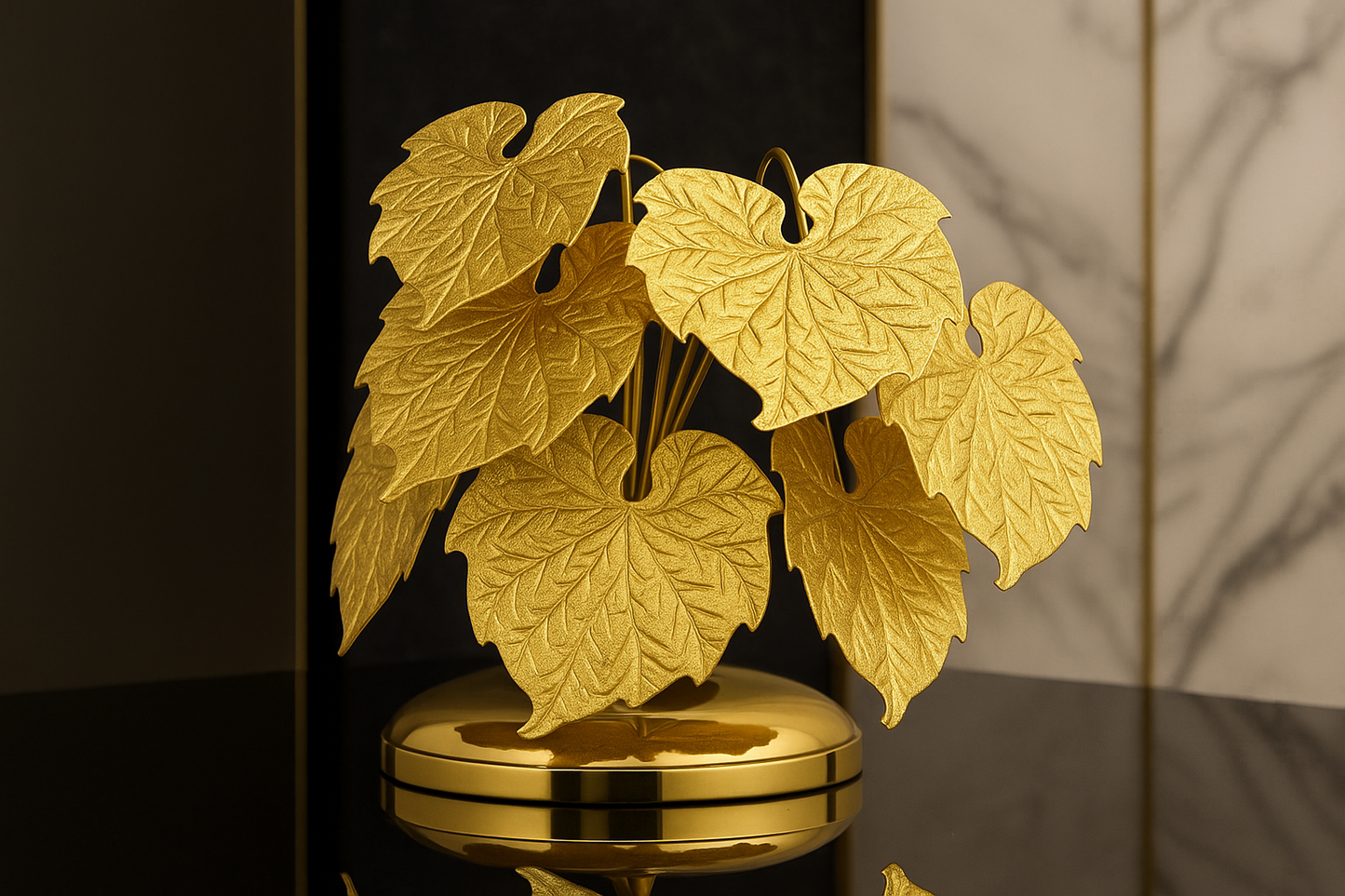 Golden Grape Leaf Sculpture Luxurious Table Décor