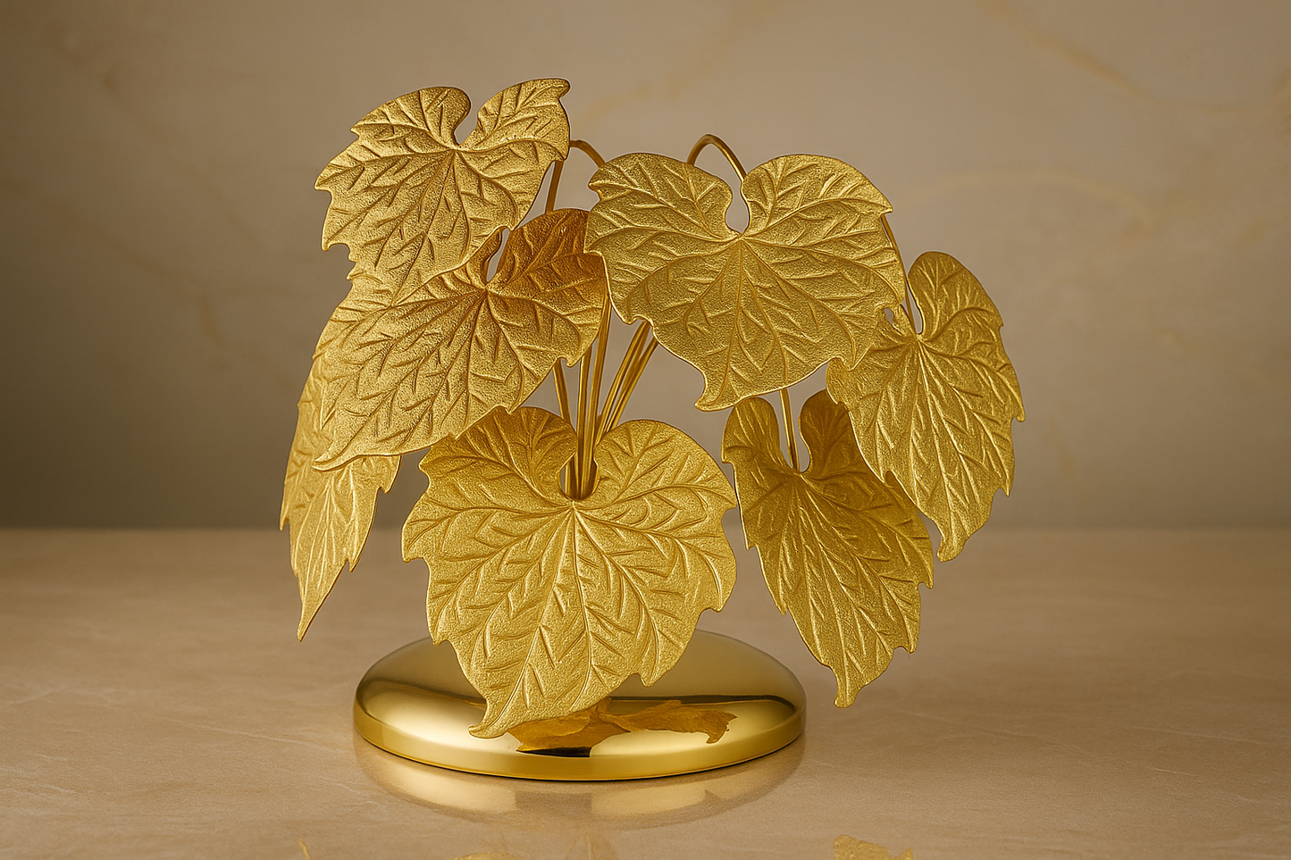 Golden Grape Leaf Sculpture Luxurious Table Décor